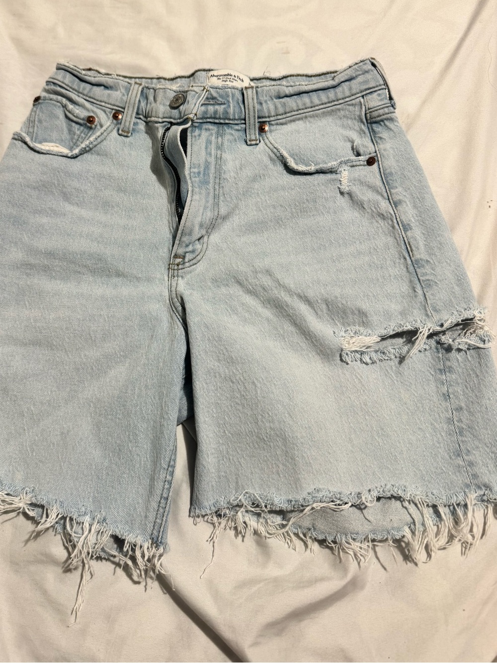 Curve love- Abercrombie & Fitch Light Blue Distressed Denim Shorts